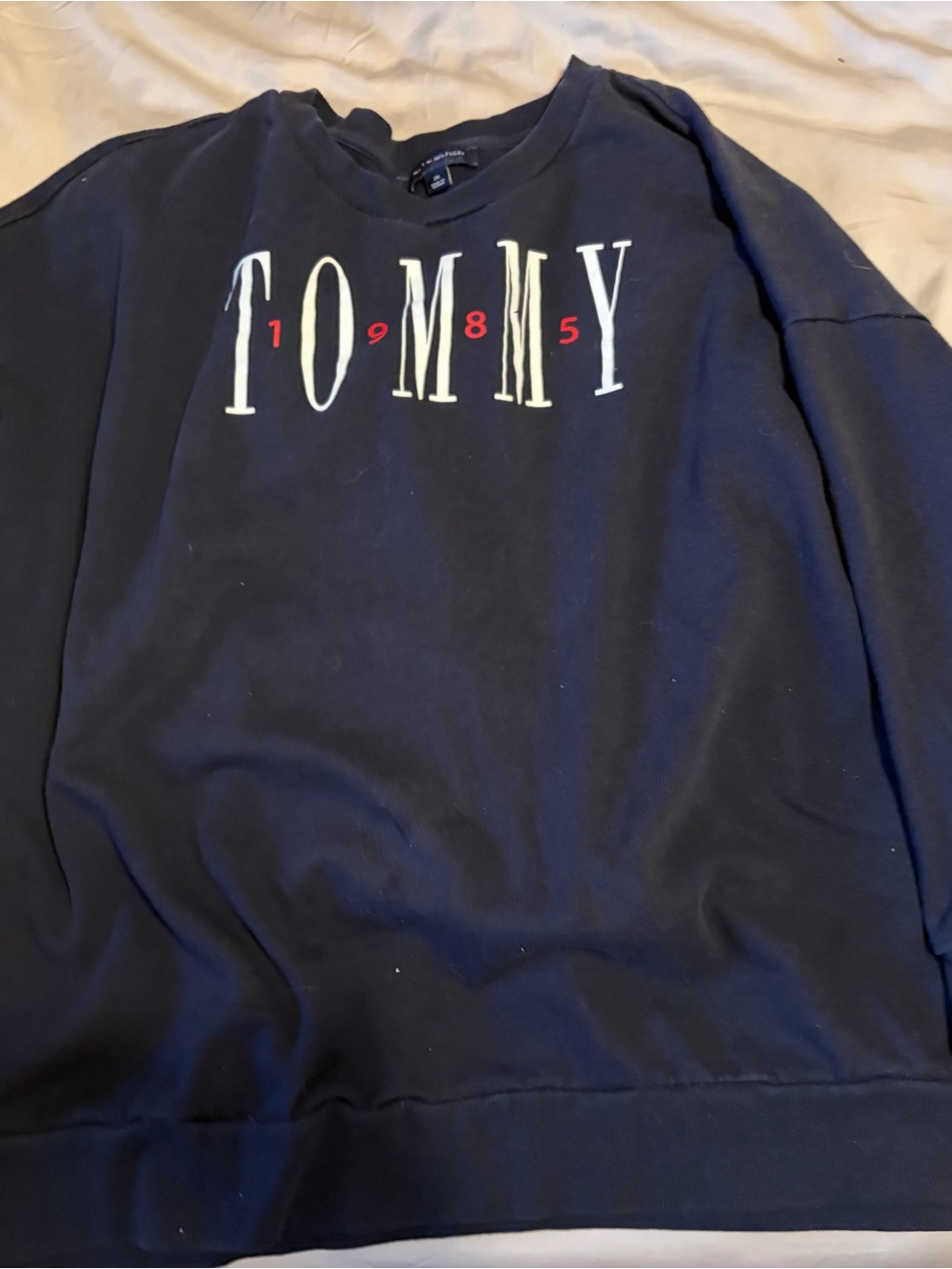 Tommy Hilfiger Navy Crewneck Sweatshirt with White Logo - Picture 3 of 5